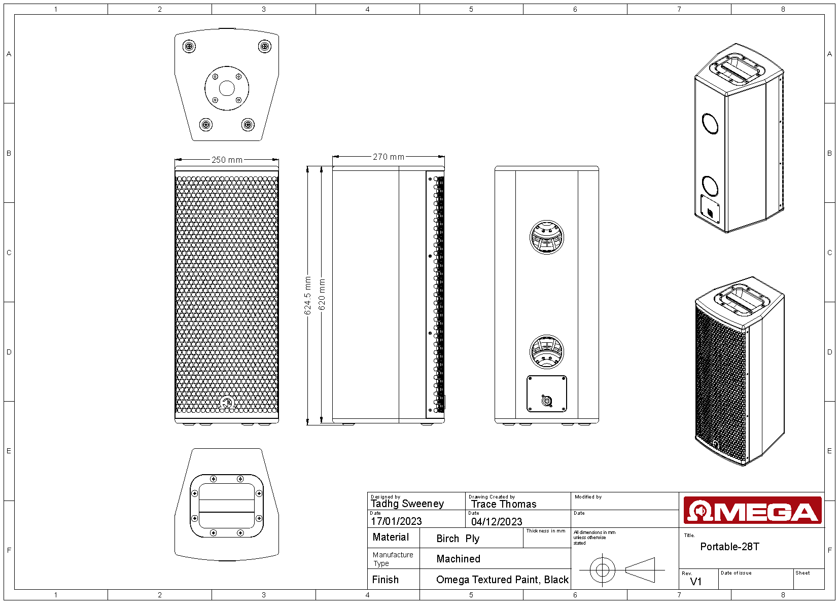 Portable-28T Drawing of speaker cabinet